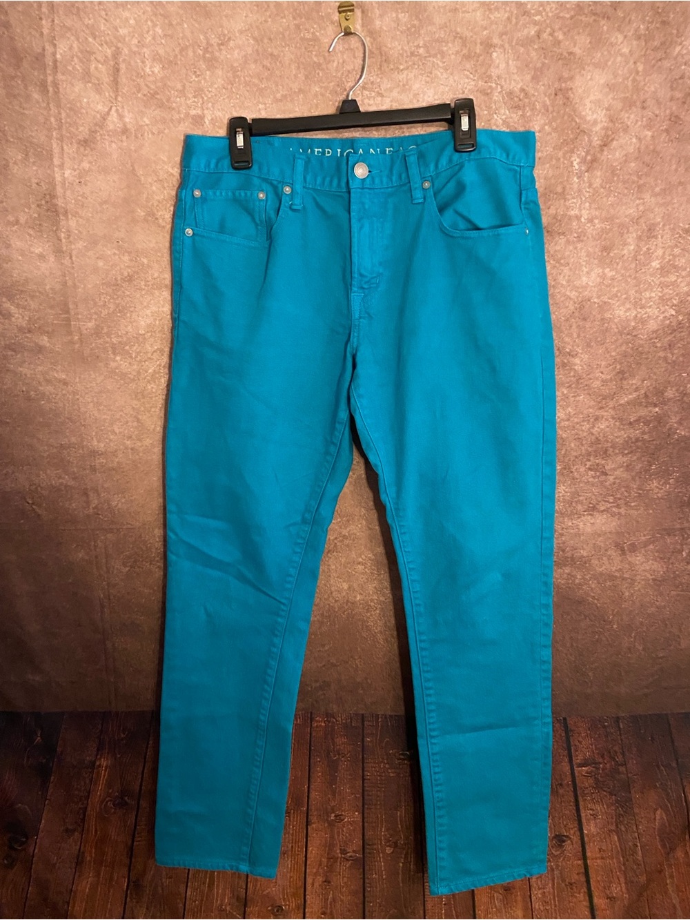 AEO American Eagle Men’s Skinny Jeans Teal Blue Stretch Slim 34x32-EUC